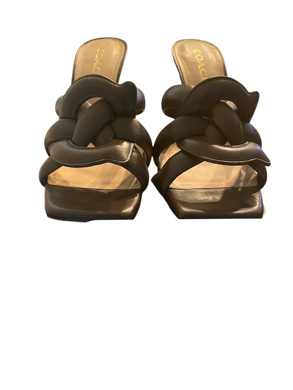 COACH Chocolate Brown Knotted Leather Slide Mules